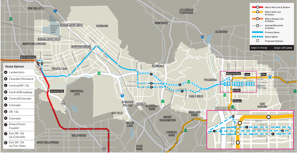 Proposed North Hollywood Pasadena BRT routes